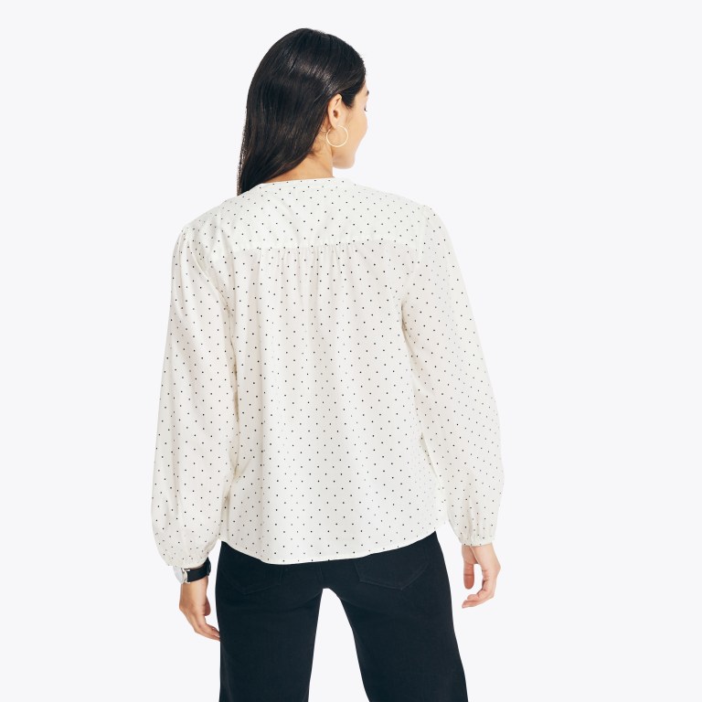 Nautica Sustainably Crafted Printed Pintuck Popover Topjes Dames Wit | oqmNaY7D