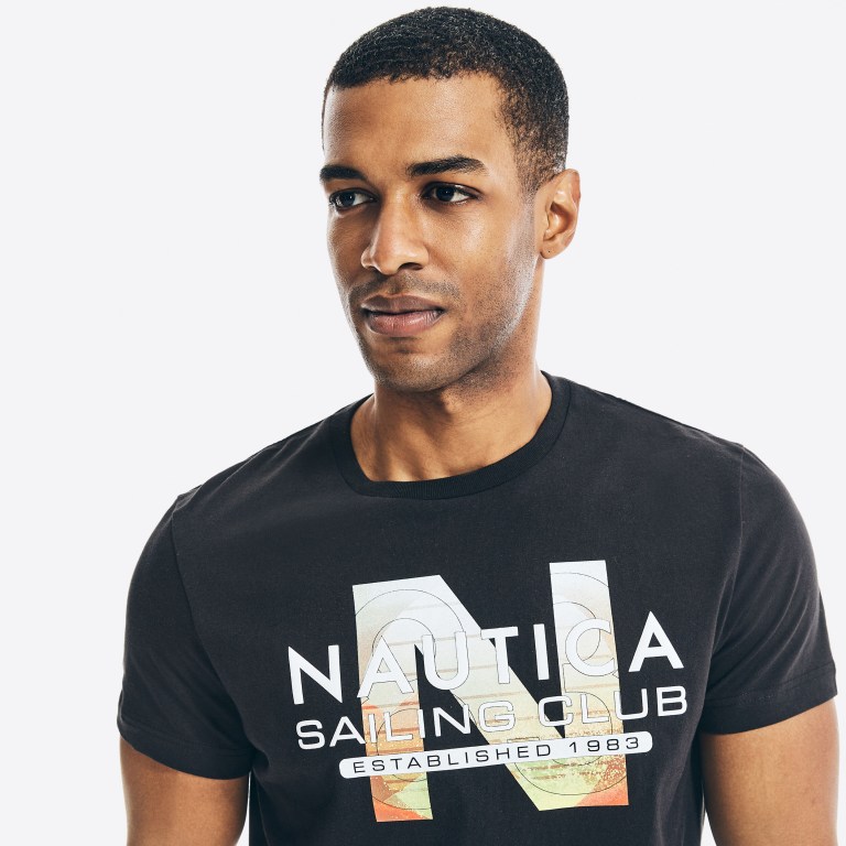 Nautica Sustainably Crafted Sailing Club Grafische T-shirts Heren Zwart | qK5K48R6