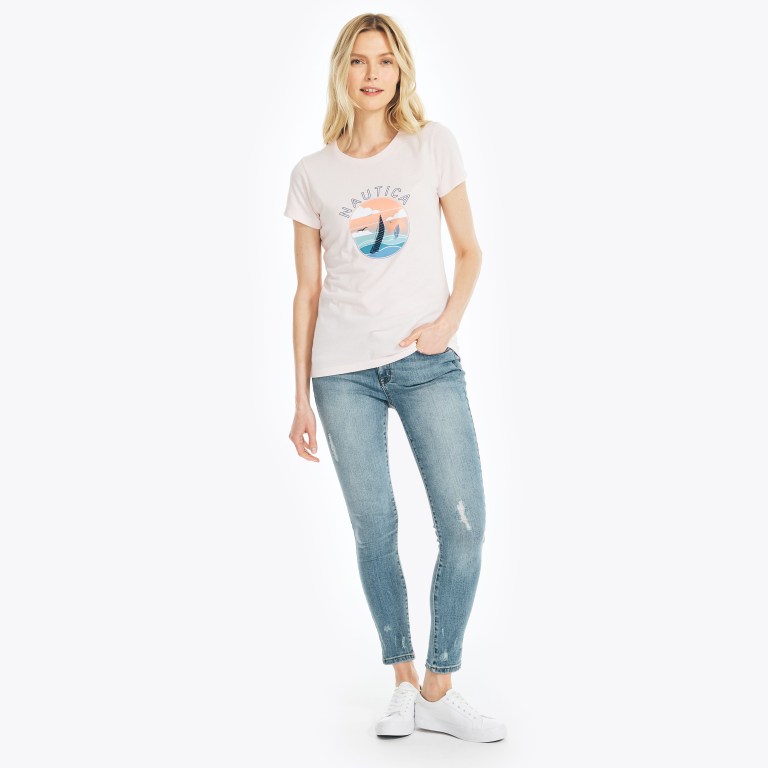 Nautica Sustainably Crafted Sailing Grafische T-shirts Dames Roze | T6v36ZLb