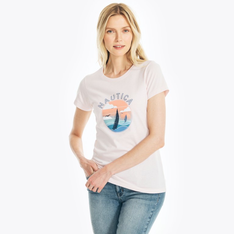 Nautica Sustainably Crafted Sailing Grafische T-shirts Dames Roze | T6v36ZLb