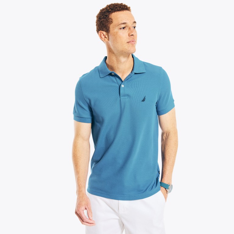 Nautica Sustainably Crafted Slim Fit Performance Deck Poloshirt Heren Blauw | eQCAqff7