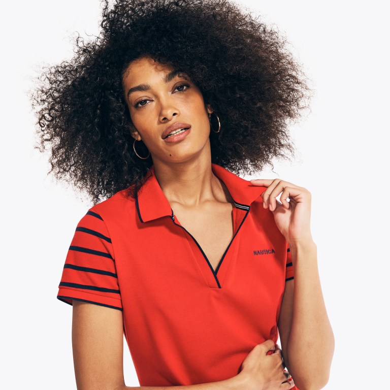 Nautica Sustainably Crafted Striped Jurken Dames Rood | xzWlPAuc