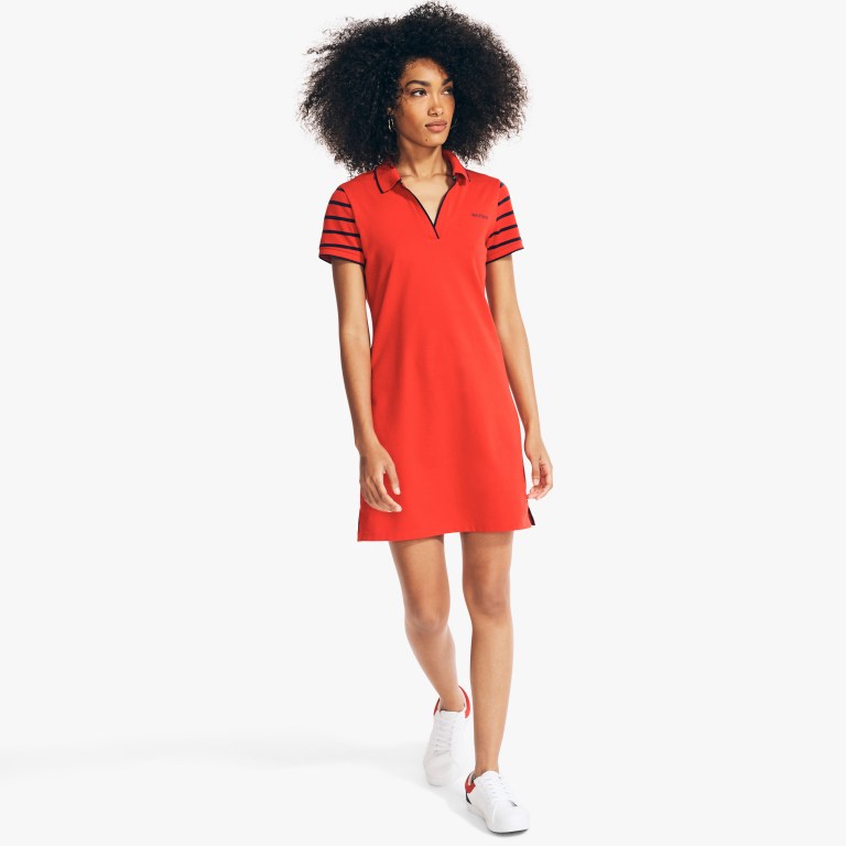 Nautica Sustainably Crafted Striped Jurken Dames Rood | xzWlPAuc