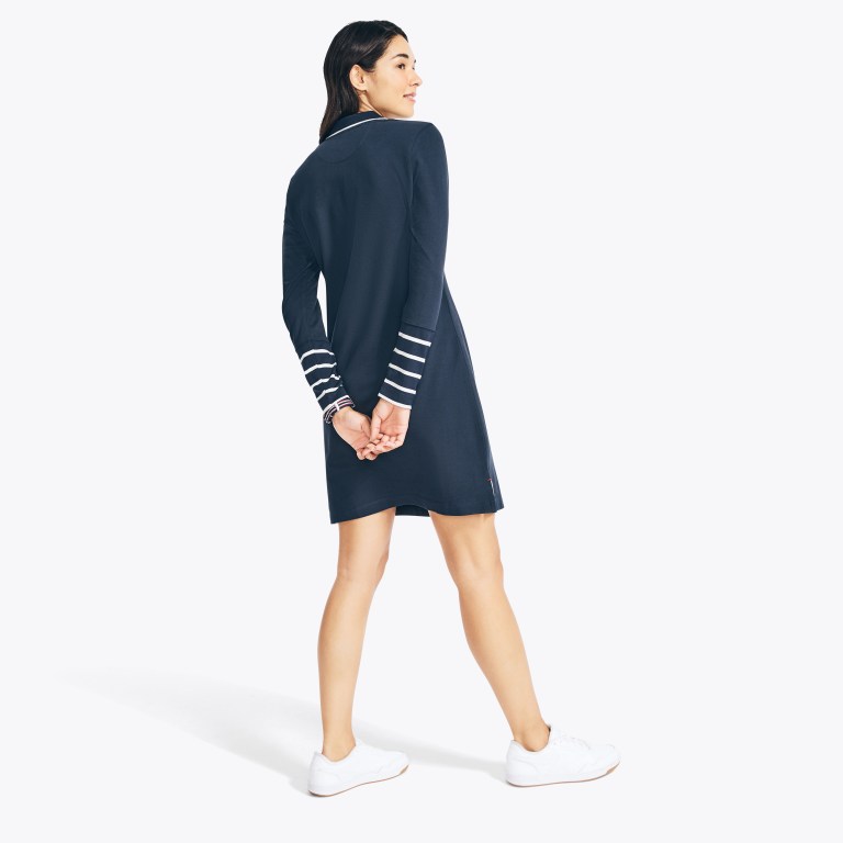 Nautica Sustainably Crafted Striped Long-sleeve Jurken Dames Blauw | KegZseA9