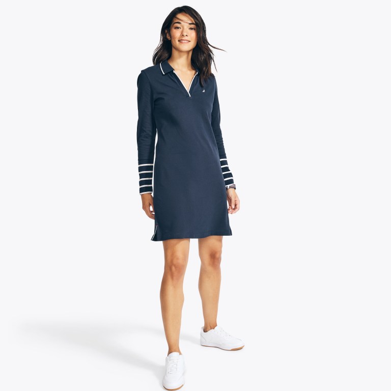 Nautica Sustainably Crafted Striped Long-sleeve Jurken Dames Blauw | KegZseA9