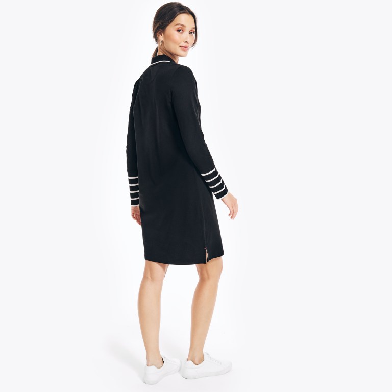 Nautica Sustainably Crafted Striped Long-sleeve Jurken Dames Zwart | PS7JdNPi