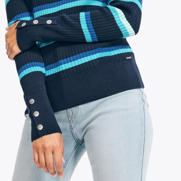 Nautica Sustainably Crafted Striped Rib-knit Crewneck Truien Dames Blauw | hPrPGL3L