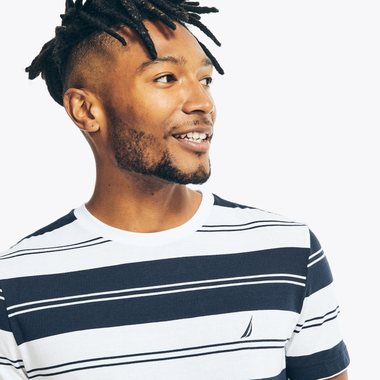 Nautica Sustainably Crafted Striped T-shirts Heren Wit | 3JcKtazt