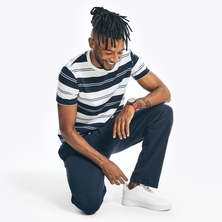 Nautica Sustainably Crafted Striped T-shirts Heren Wit | 3JcKtazt