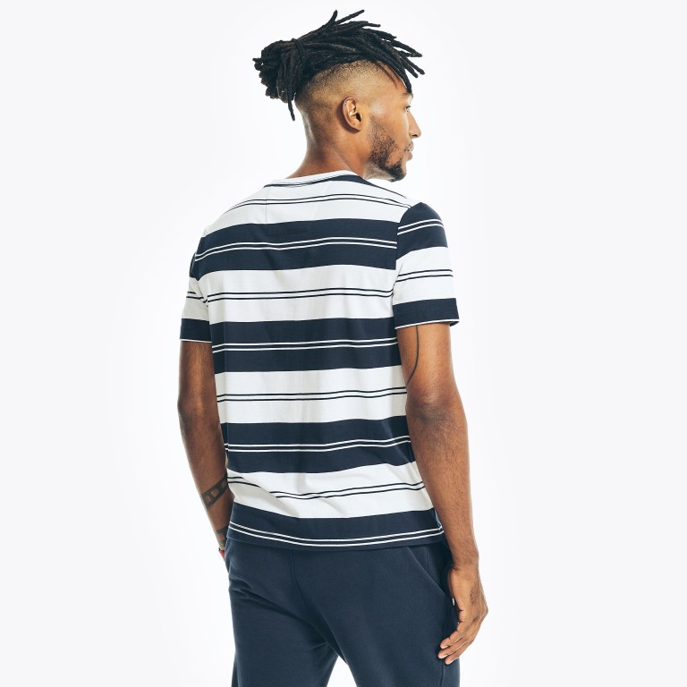 Nautica Sustainably Crafted Striped T-shirts Heren Wit | 3JcKtazt