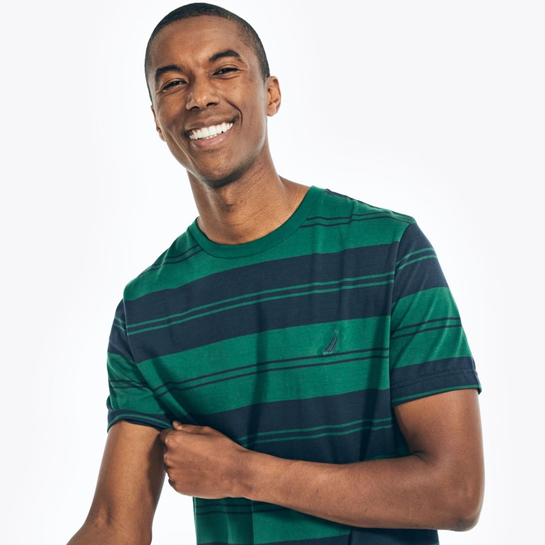 Nautica Sustainably Crafted Striped T-shirts Heren Groen | FcZMrfxx