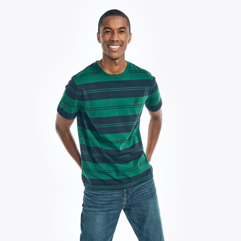 Nautica Sustainably Crafted Striped T-shirts Heren Groen | FcZMrfxx