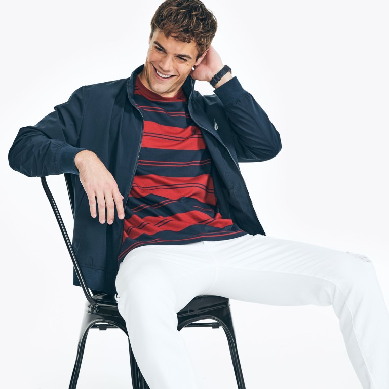 Nautica Sustainably Crafted Striped T-shirts Heren Rood | WxMUKASc