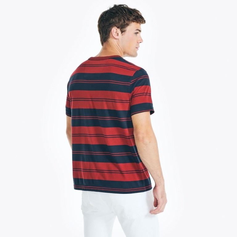 Nautica Sustainably Crafted Striped T-shirts Heren Rood | WxMUKASc