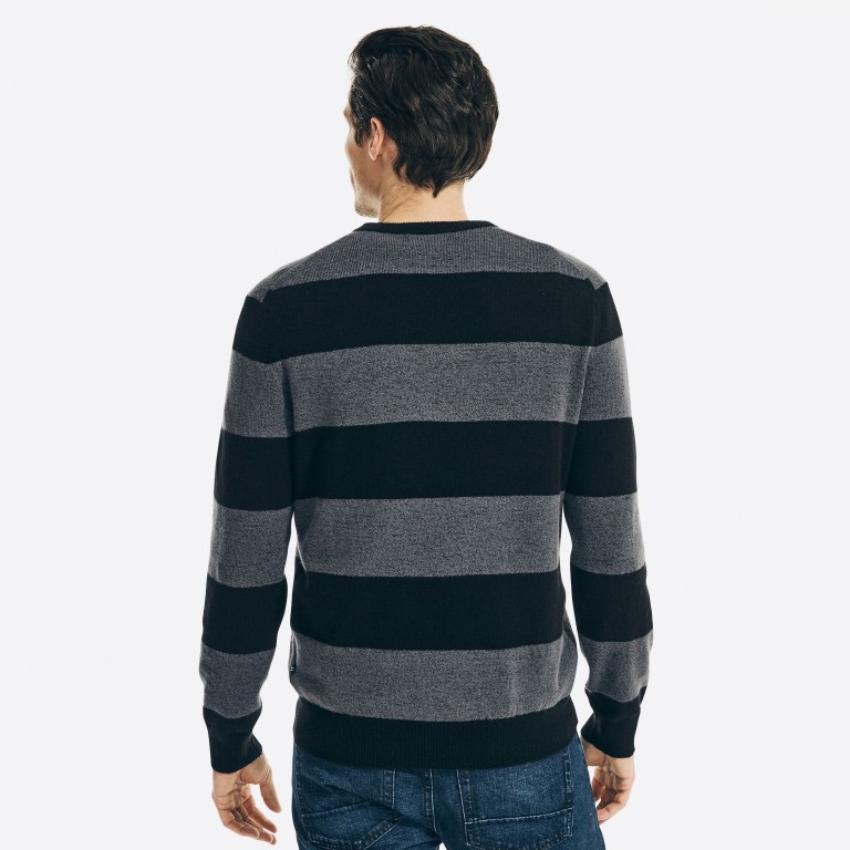 Nautica Sustainably Crafted Striped Truien Heren Zwart | 0KCpe6o4