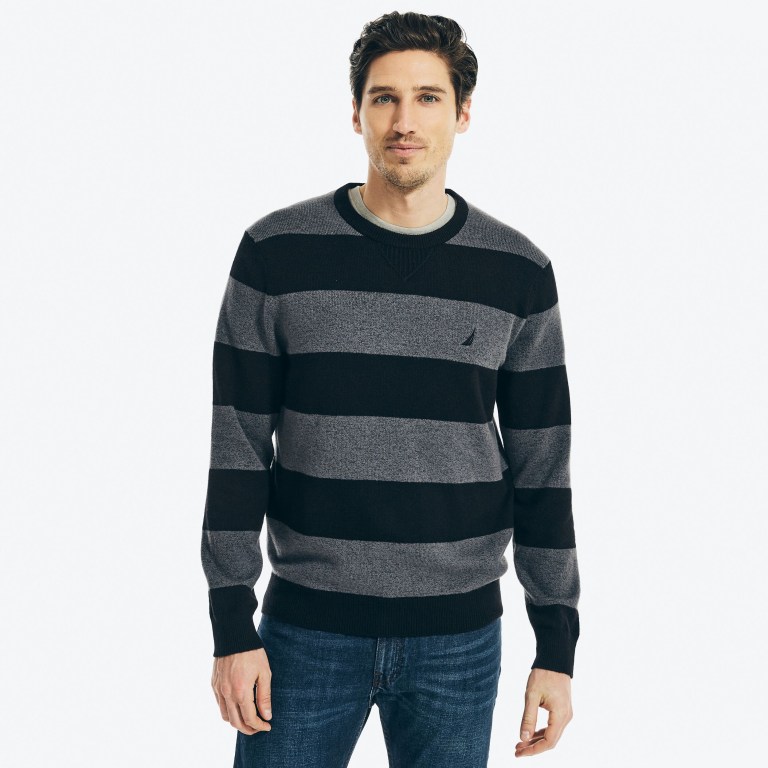 Nautica Sustainably Crafted Striped Truien Heren Zwart | 0KCpe6o4