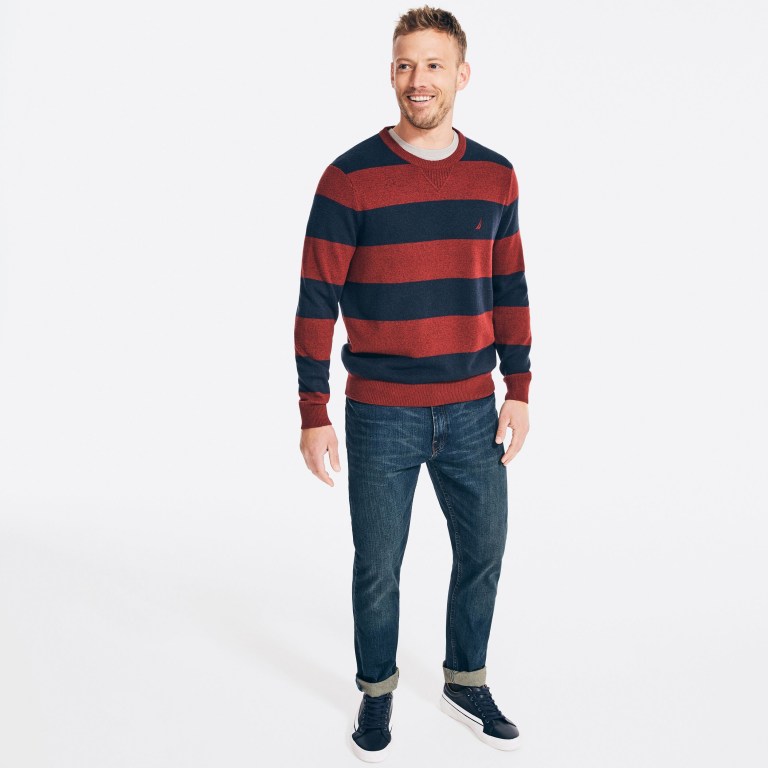 Nautica Sustainably Crafted Striped Truien Heren Rood | 75zFLyhm