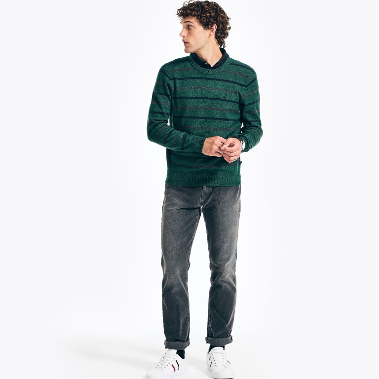 Nautica Sustainably Crafted Striped Truien Heren Groen | CiH6aFaA