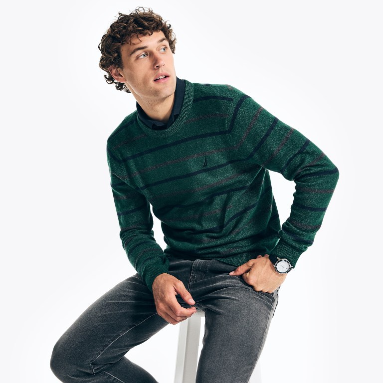 Nautica Sustainably Crafted Striped Truien Heren Groen | CiH6aFaA