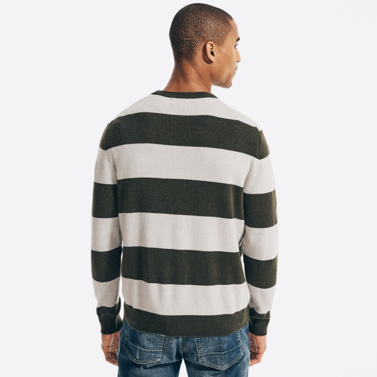 Nautica Sustainably Crafted Striped Truien Heren Olijfgroen | ll97Jlvg