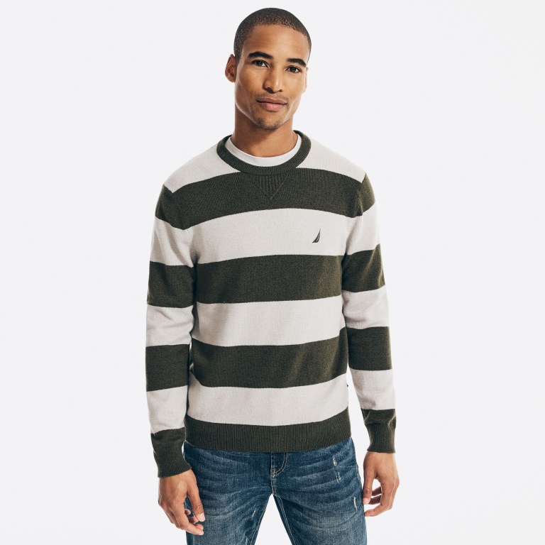 Nautica Sustainably Crafted Striped Truien Heren Olijfgroen | ll97Jlvg