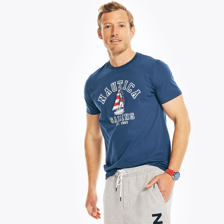 Nautica Sustainably Crafted Usa Sailboat Grafische T-shirts Heren Blauw | hbdu6tjA