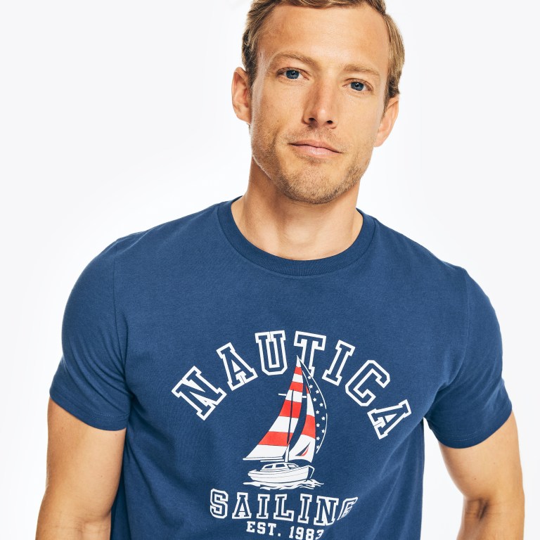 Nautica Sustainably Crafted Usa Sailboat Grafische T-shirts Heren Blauw | hbdu6tjA