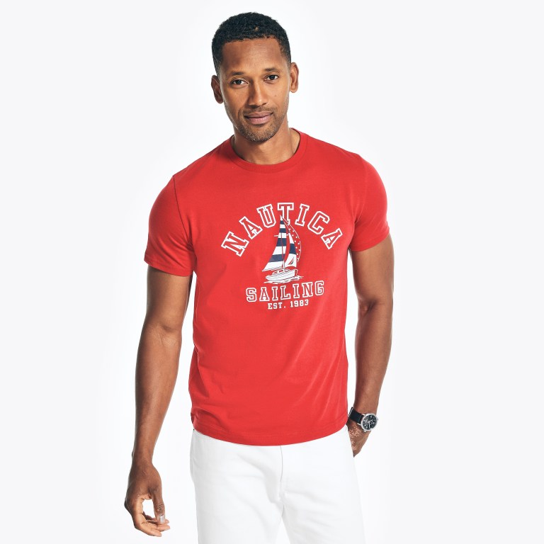 Nautica Sustainably Crafted Usa Sailboat Grafische T-shirts Heren Rood | slA2Mo4Q