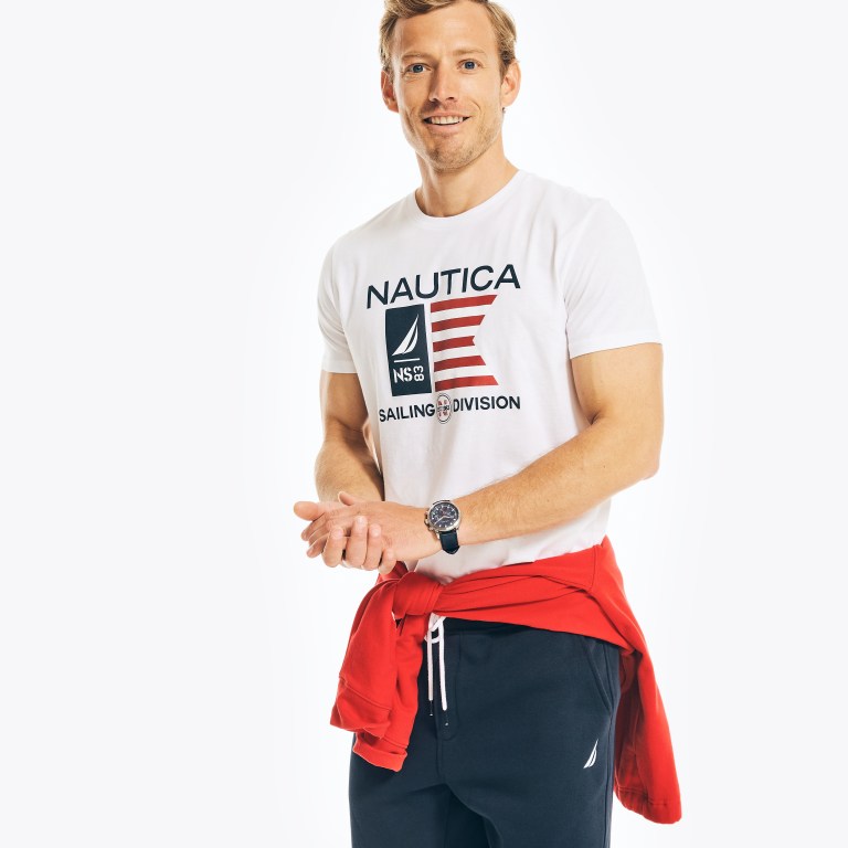 Nautica Sustainably Crafted Usa Sailing Division Grafische T-shirts Heren Wit | 67drCLBE