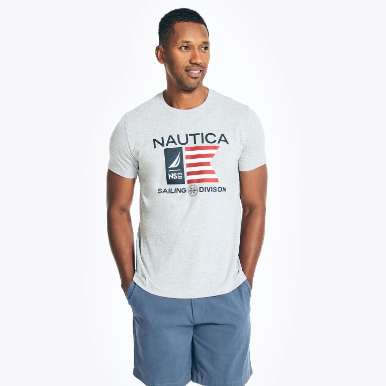 Nautica Sustainably Crafted Usa Sailing Division Grafische T-shirts Heren Grijs | Xr985mch