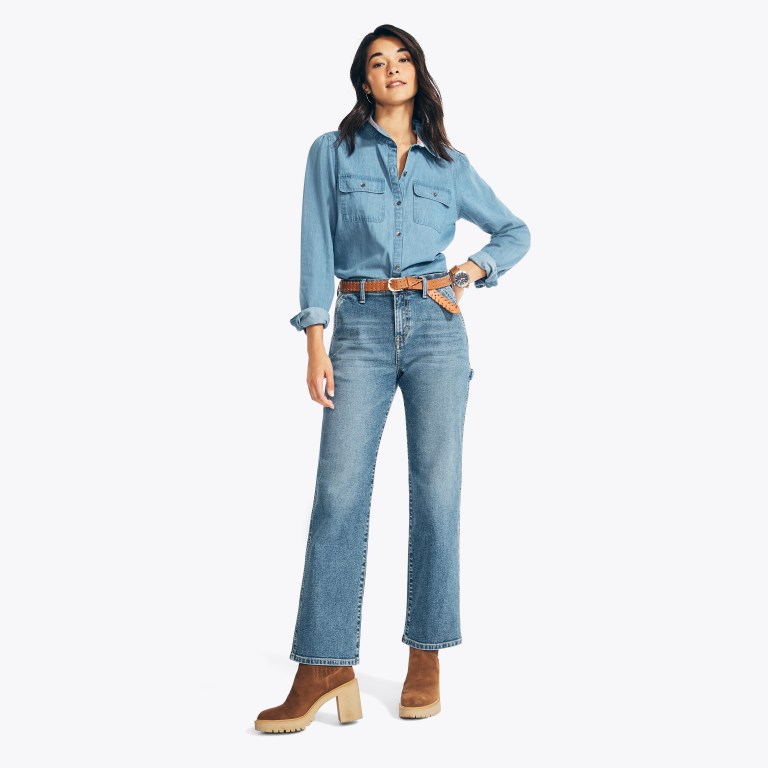 Nautica Sustainably Crafted Utility Straight Fit Denim Jeans Dames Blauw Lichtturkoois | OTeJUyEV