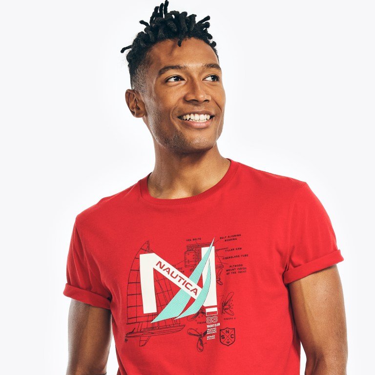 Nautica Sustainably Crafted Yacht Logo Grafische T-shirts Heren Rood | gIEFCIQZ