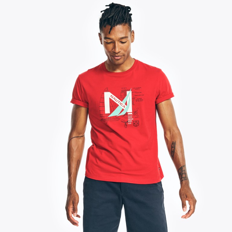 Nautica Sustainably Crafted Yacht Logo Grafische T-shirts Heren Rood | gIEFCIQZ