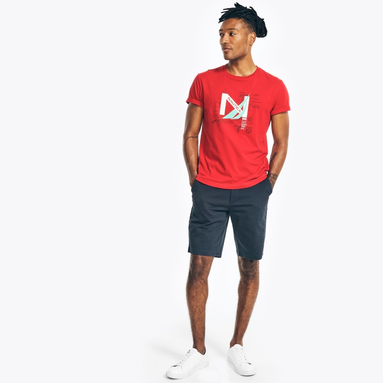 Nautica Sustainably Crafted Yacht Logo Grafische T-shirts Heren Rood | gIEFCIQZ