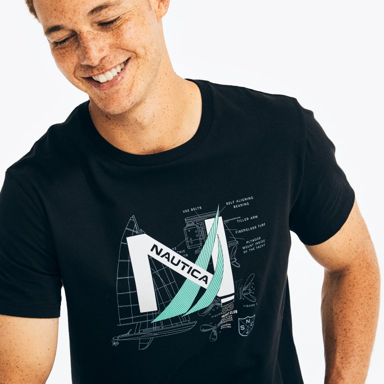 Nautica Sustainably Crafted Yacht Logo Grafische T-shirts Heren Zwart | xA0yAXQA