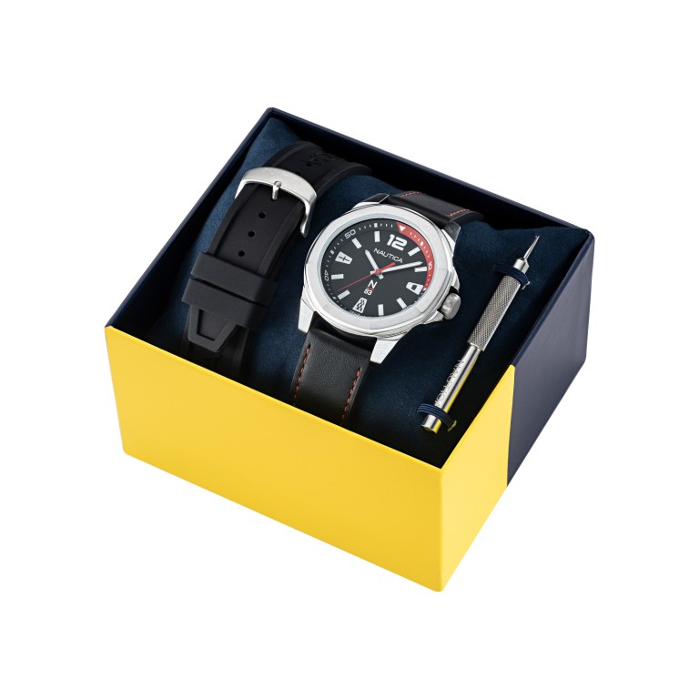 Nautica Tortuga Bay Leren And Siliconen Box Set Horloge Heren Gekleurd | xu4pdjKP