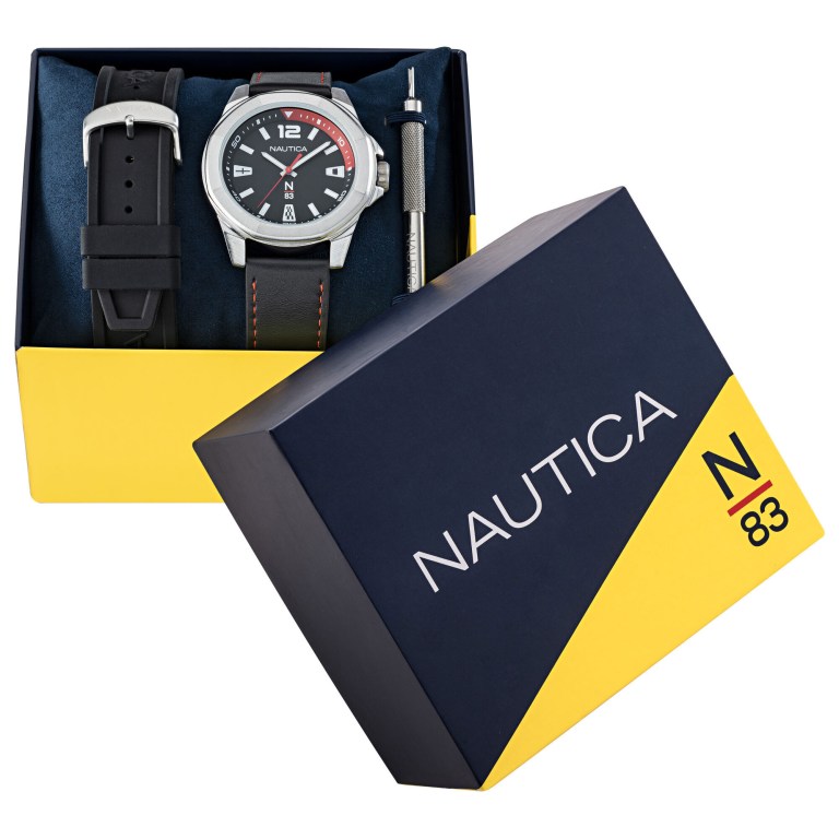 Nautica Tortuga Bay Leren And Siliconen Box Set Horloge Heren Gekleurd | xu4pdjKP