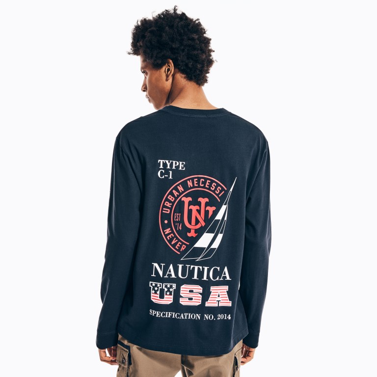 Nautica Urban Necessities X Nautica Grafische Long-sleeve T-shirts Heren Donkerblauw | r1kBBy1B