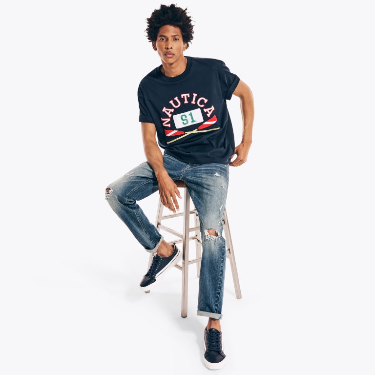 Nautica Urban Necessities X Nautica Grafische T-shirts Heren Donkerblauw | zcn12Z4x