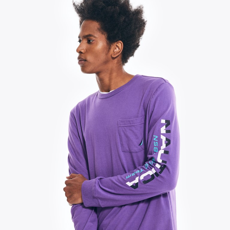 Nautica Wedstrijd Sustainably Crafted Long-sleeve Grafische T-shirts Heren Paars | KKdEcToQ