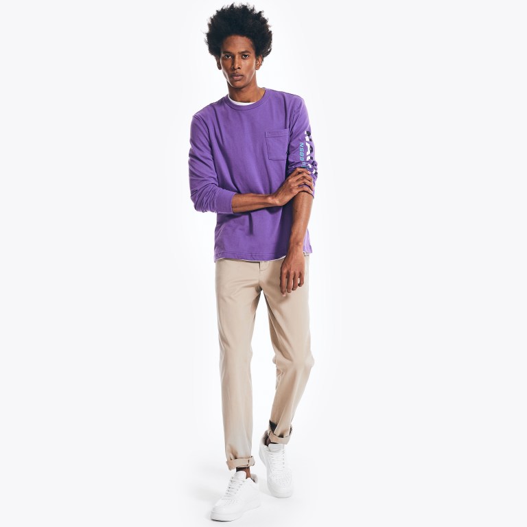 Nautica Wedstrijd Sustainably Crafted Long-sleeve Grafische T-shirts Heren Paars | KKdEcToQ