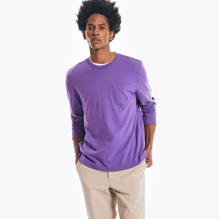 Nautica Wedstrijd Sustainably Crafted Long-sleeve Grafische T-shirts Heren Paars | KKdEcToQ