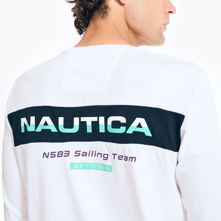 Nautica Wedstrijd Sustainably Crafted Long-sleeve Grafische T-shirts Heren Wit | qUB1lKJ4