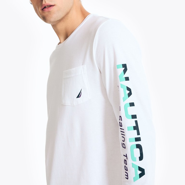 Nautica Wedstrijd Sustainably Crafted Long-sleeve Grafische T-shirts Heren Wit | qUB1lKJ4