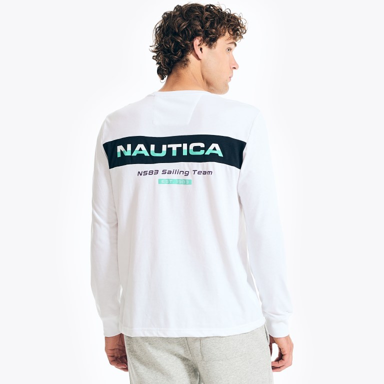 Nautica Wedstrijd Sustainably Crafted Long-sleeve Grafische T-shirts Heren Wit | qUB1lKJ4