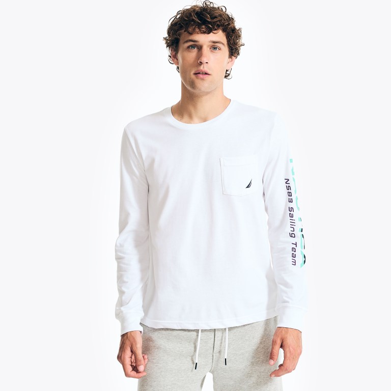 Nautica Wedstrijd Sustainably Crafted Long-sleeve Grafische T-shirts Heren Wit | qUB1lKJ4