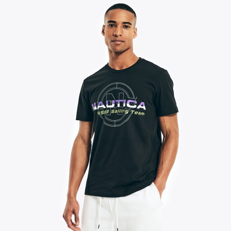 Nautica Wedstrijd Sustainably Crafted Sailing Team Grafische T-shirts Heren Zwart | e2hFAfor