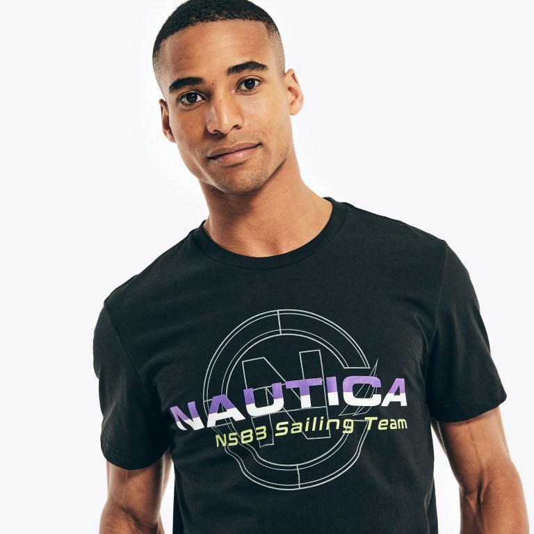 Nautica Wedstrijd Sustainably Crafted Sailing Team Grafische T-shirts Heren Zwart | e2hFAfor