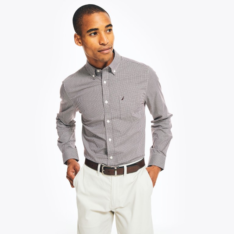 Nautica Wrinkle-resistant Plaid Wear To Werk Overhemd Heren Rood | nbvHgBD8