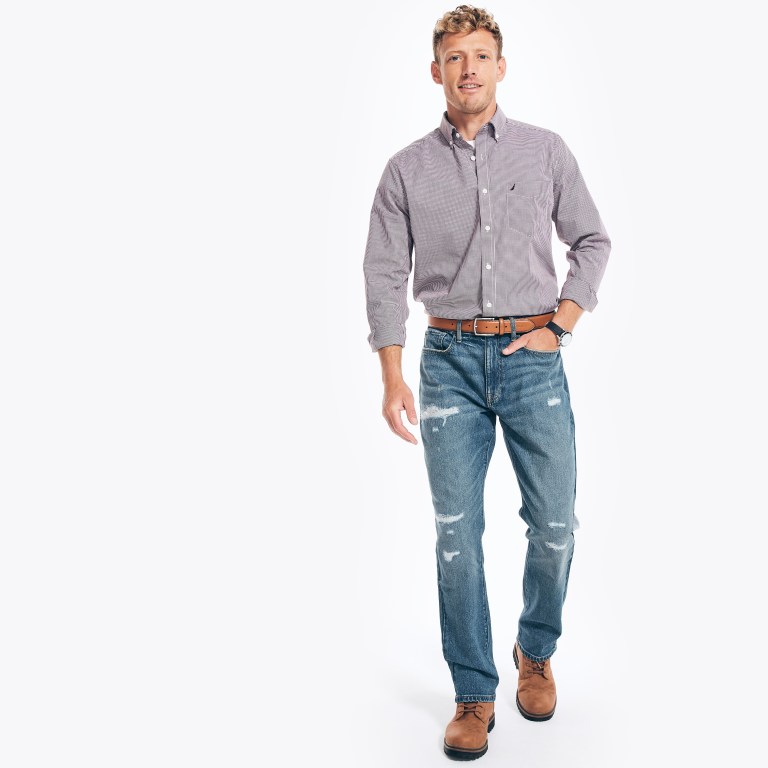 Nautica Wrinkle-resistant Plaid Wear To Werk Overhemd Heren Rood | uRkiOg5G